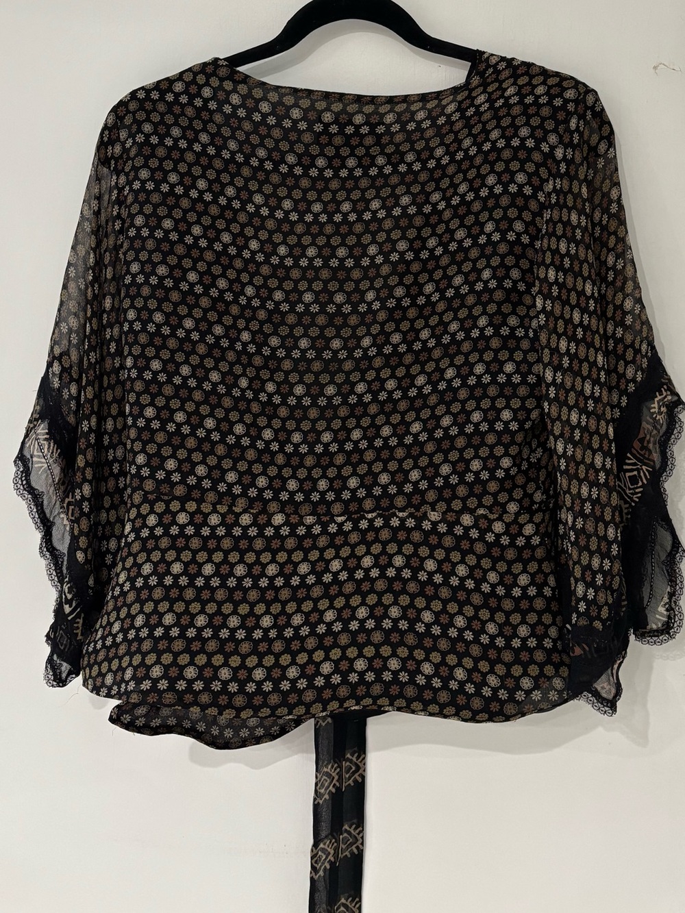 Spenser Jeremy 100% Silk Lined Peplum Wrap Top Kimono Sleeve Size M - Picture 6 of 7
